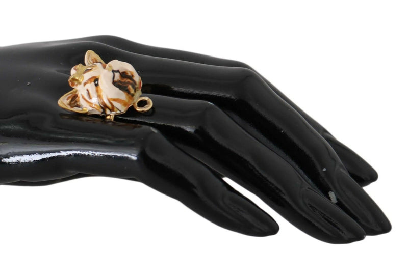 Gold Brass Resin Beige Dog Pet Accessory Ring-Dolce & Gabbana-LabelTerrace.com