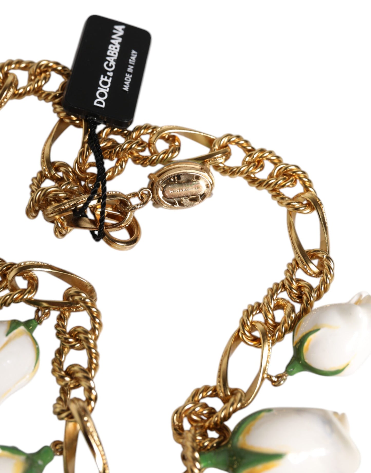 Gold Brass Short Chain Flower Crystal Pendant Necklace-Dolce & Gabbana-LabelTerrace.com