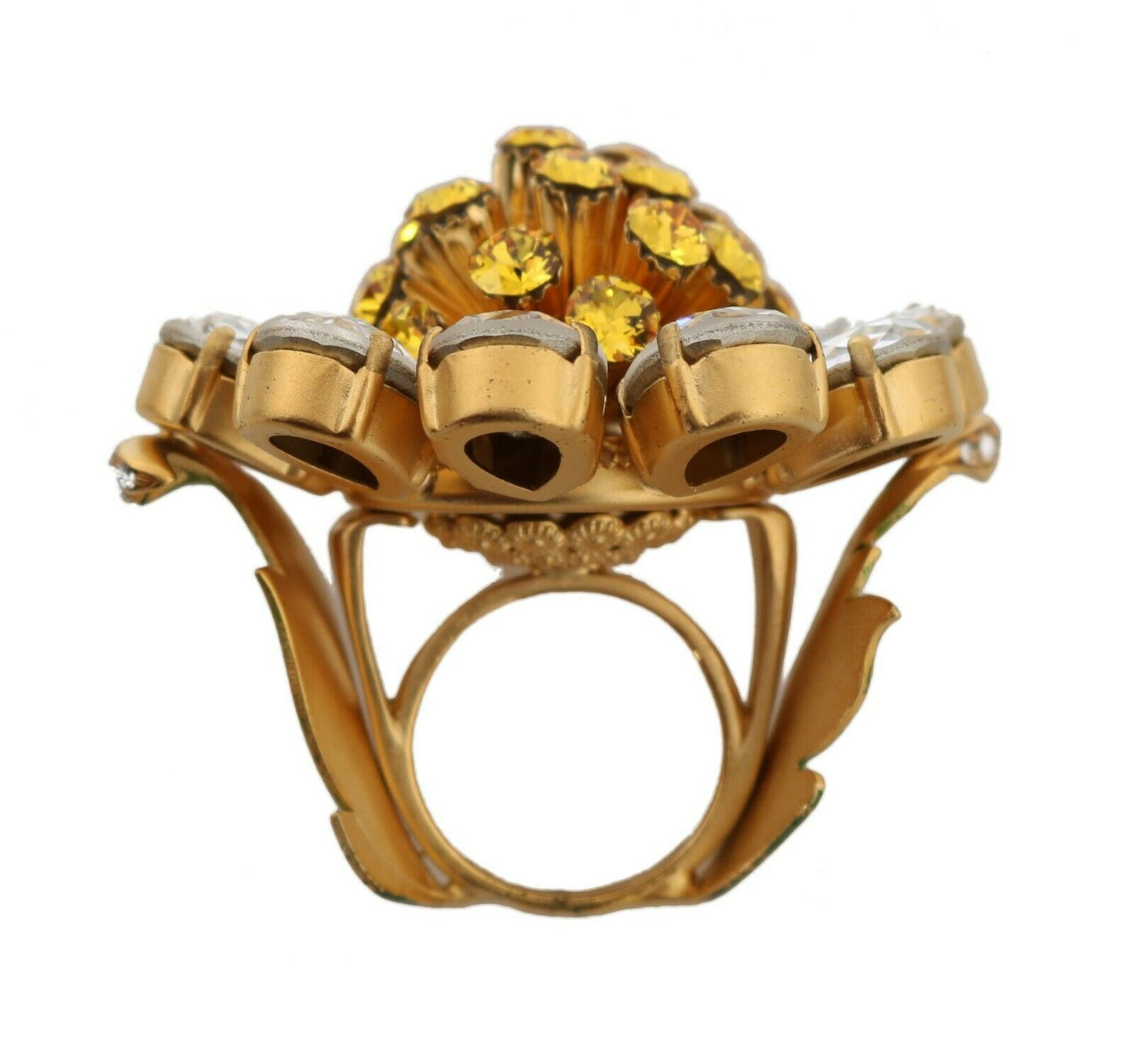 Gold Brass Yellow Crystal Flower Ring-Dolce & Gabbana-LabelTerrace.com