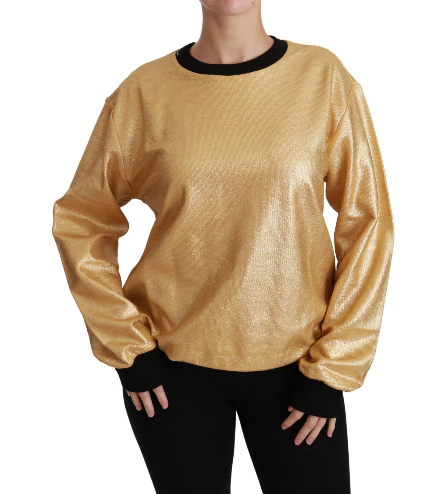 Gold Cotton Crewneck Pullover Sweater-Dolce & Gabbana-LabelTerrace.com