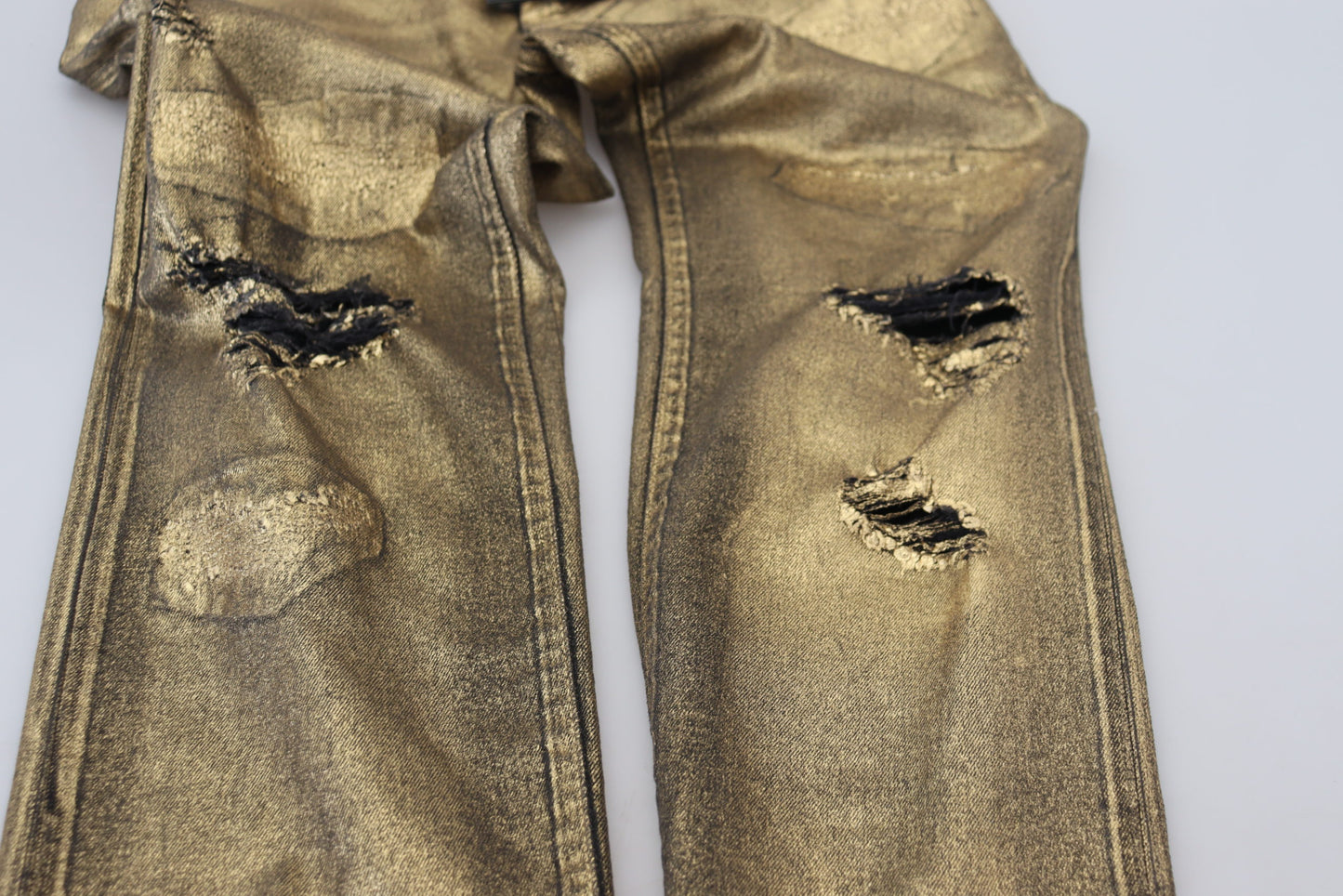Gold Cotton Tattered Skinny Men Denim Jeans-Dolce & Gabbana-LabelTerrace.com