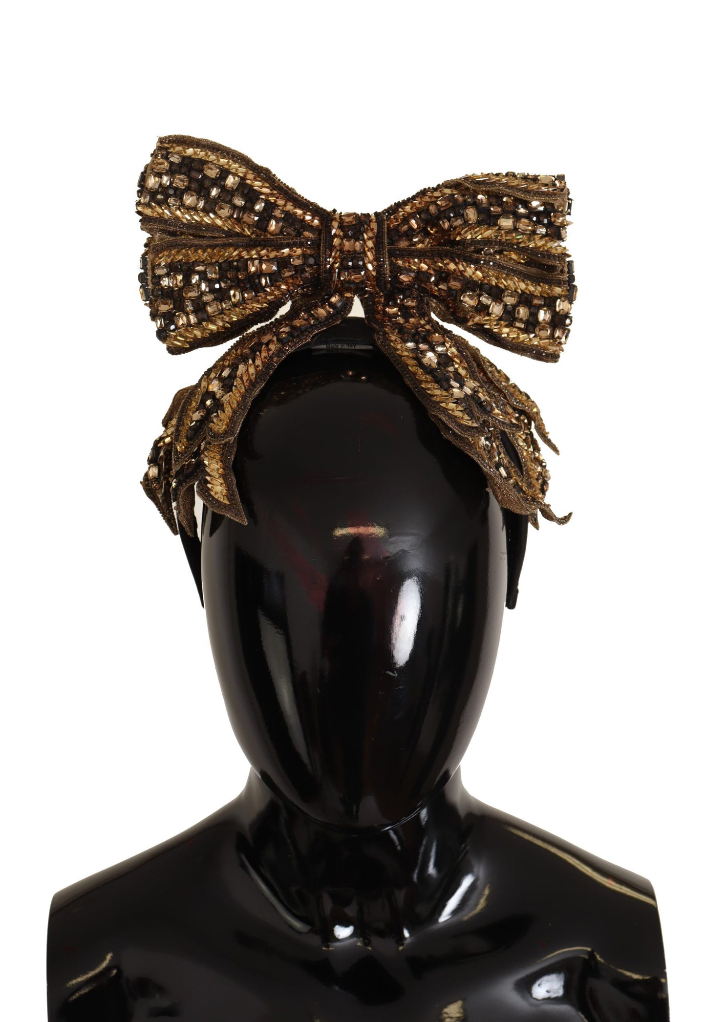 Gold Crystal Beaded Sequined Silk Bow Headband Diadem-Dolce & Gabbana-LabelTerrace.com