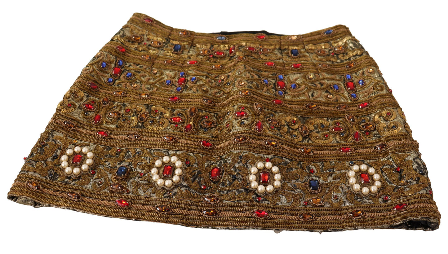 Gold Crystal Jacquard High Waist Skirt-Dolce & Gabbana-LabelTerrace.com