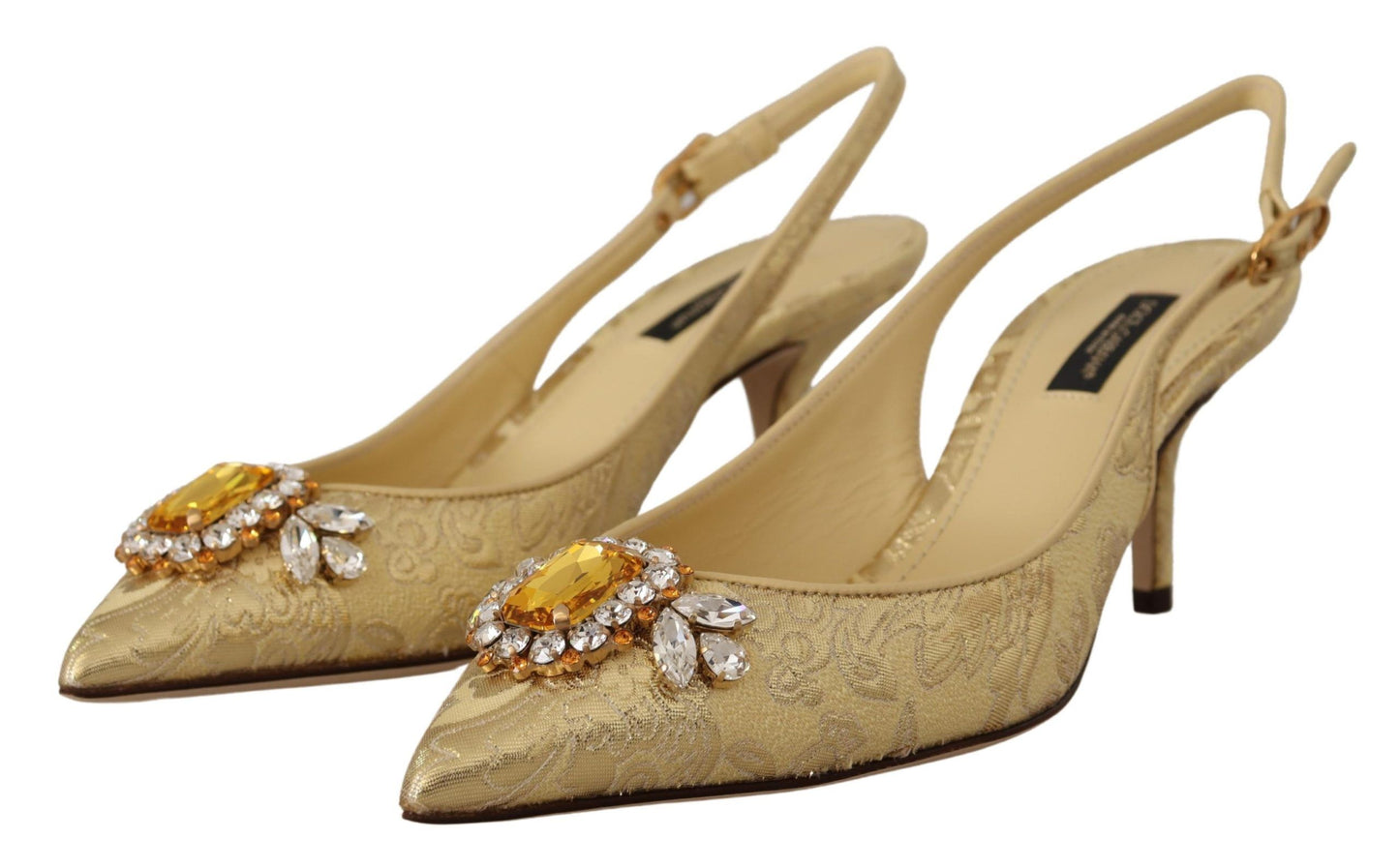 Gold Crystal Slingbacks Pumps Heels Shoes-Dolce & Gabbana-LabelTerrace.com