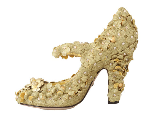 Gold Floral Crystal Mary Janes Pumps-Dolce & Gabbana-LabelTerrace.com