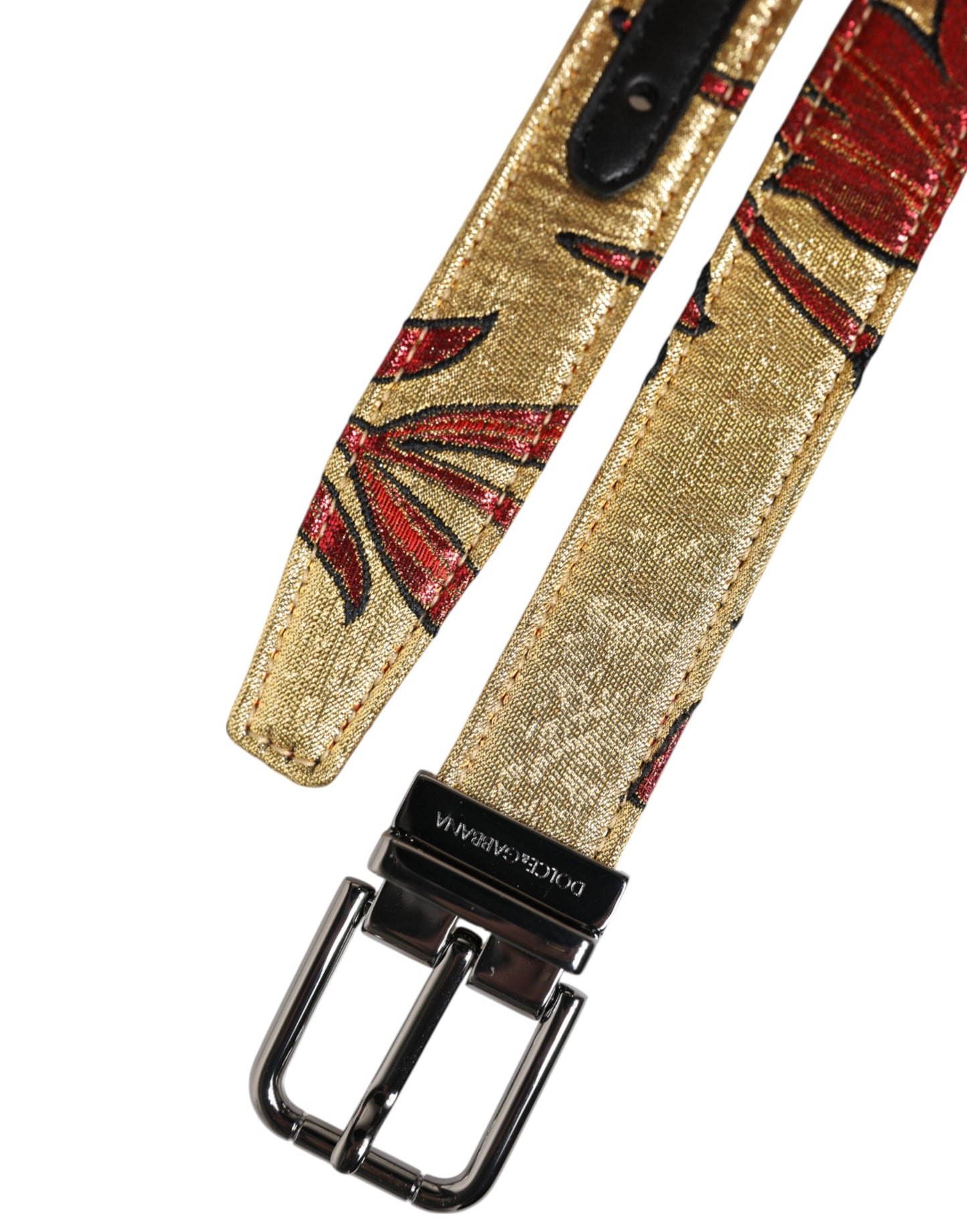 Gold Floral Jacquard Silver Metal Buckle Belt-Dolce & Gabbana-LabelTerrace.com