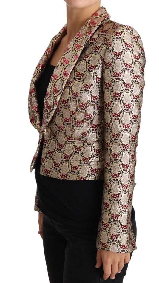 Gold Floral Sequined Blazer Coat Jacket-Dolce & Gabbana-LabelTerrace.com