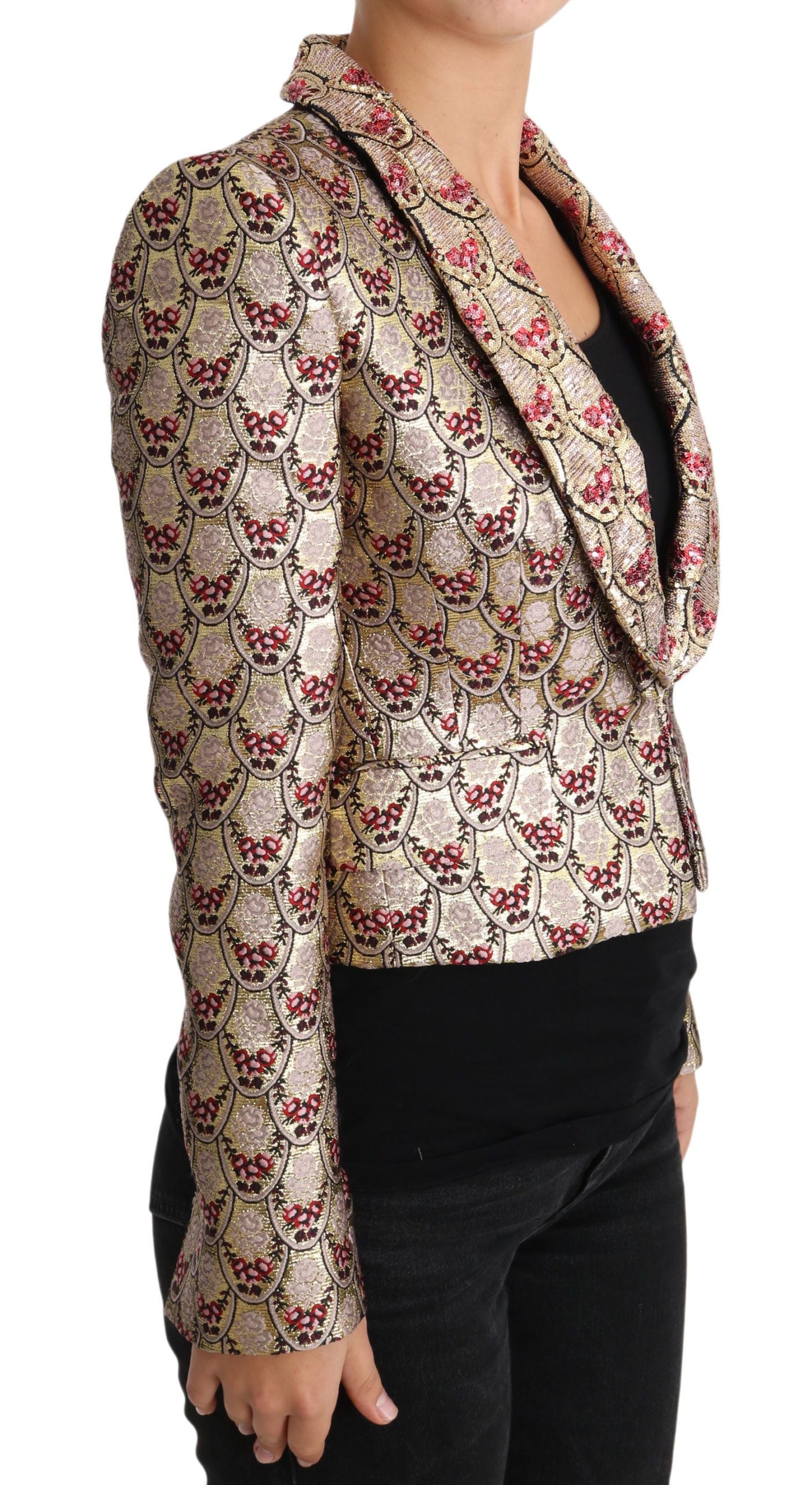 Gold Floral Sequined Blazer Coat Jacket-Dolce & Gabbana-LabelTerrace.com