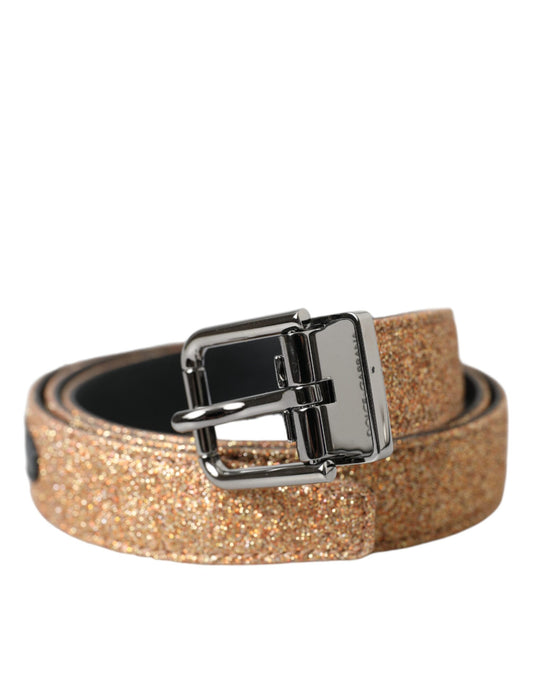Gold Glitter Leather Silver Metal Buckle Belt-Dolce & Gabbana-LabelTerrace.com