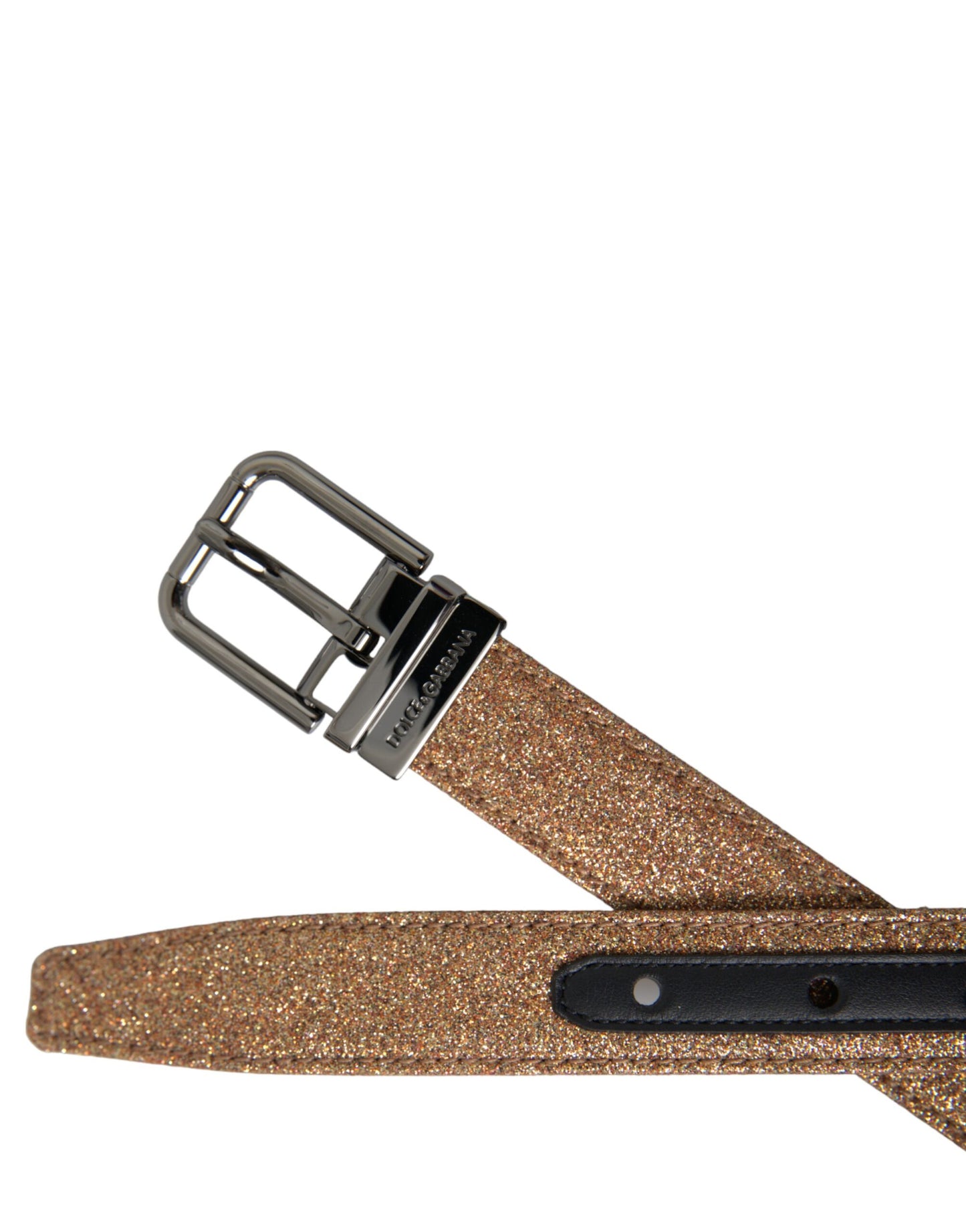 Gold Glitter Leather Silver Metal Buckle Belt-Dolce & Gabbana-LabelTerrace.com
