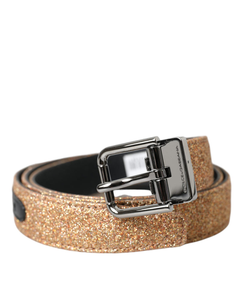 Gold Glitter Leather Silver Metal Buckle Belt-Dolce & Gabbana-LabelTerrace.com
