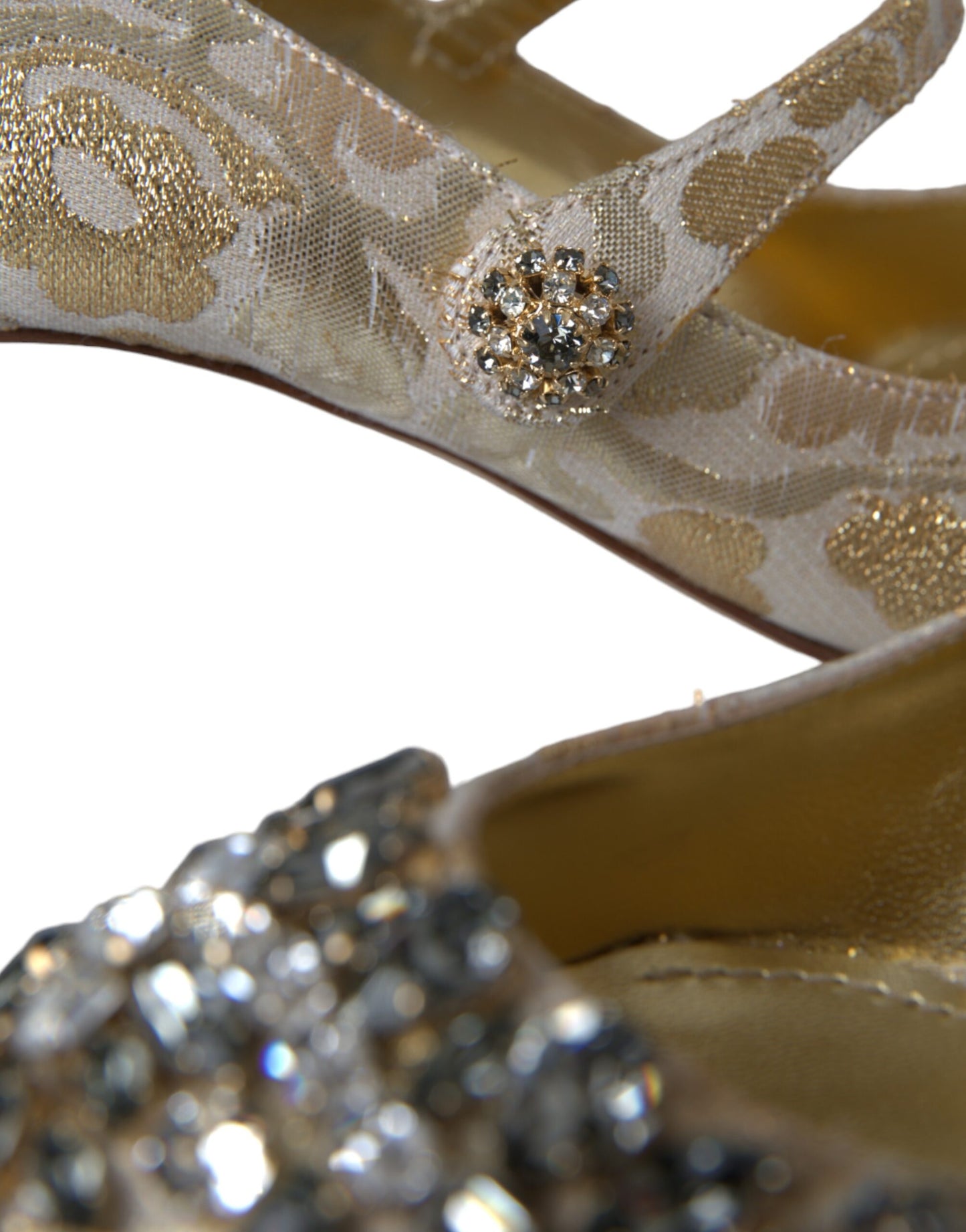 Gold Jacquard Crystal Mary Janes Pumps Shoes-Dolce & Gabbana-LabelTerrace.com