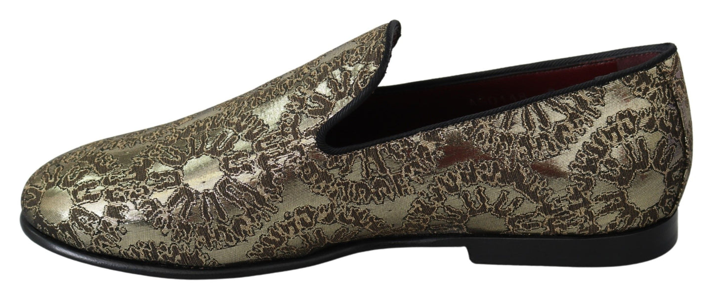 Gold Jacquard Flats Mens Loafers Shoes-Dolce & Gabbana-LabelTerrace.com