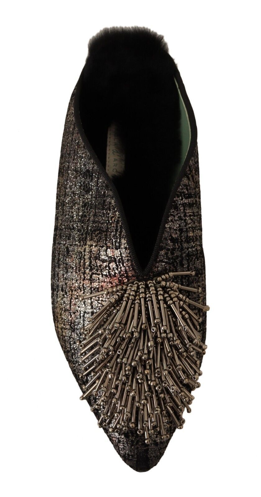 Gold Jacquard Leather Embellished Slip On Shoes-Paola D'Arcano-LabelTerrace.com