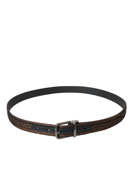 Gold Jacquard Stripes Silver Metal Buckle Belt-Dolce & Gabbana-LabelTerrace.com