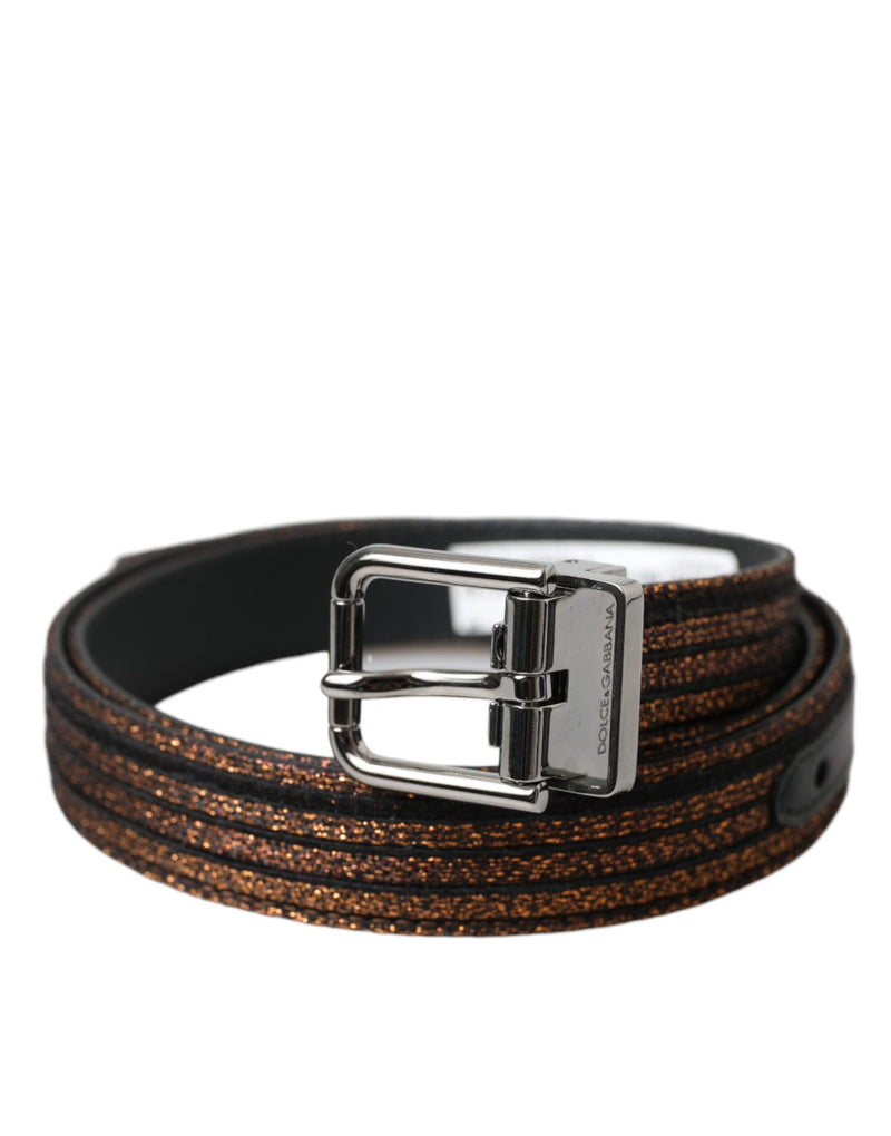 Gold Jacquard Stripes Silver Metal Buckle Belt-Dolce & Gabbana-LabelTerrace.com