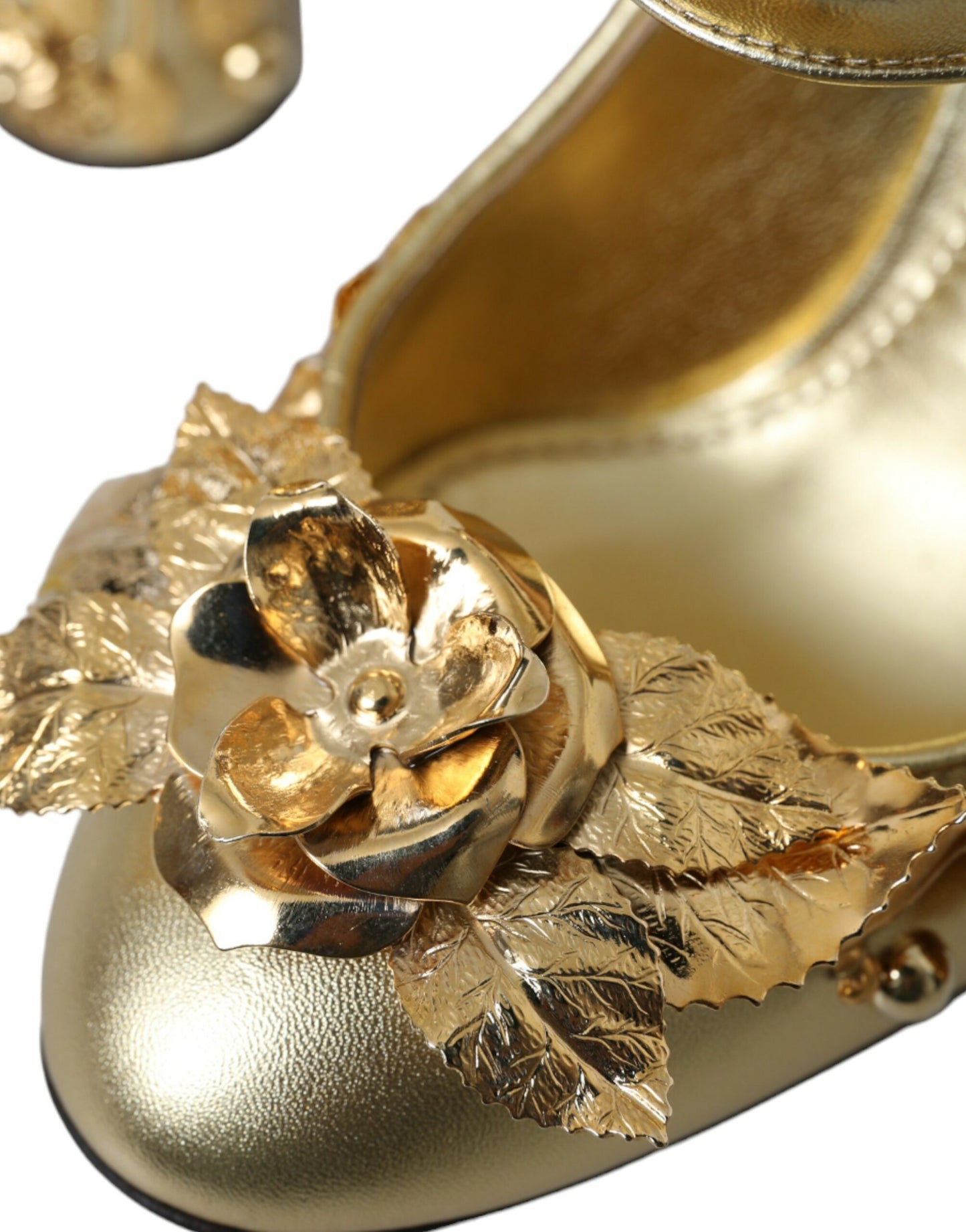 Gold Leather Crystal Mary Janes Pumps Shoes-Dolce & Gabbana-LabelTerrace.com