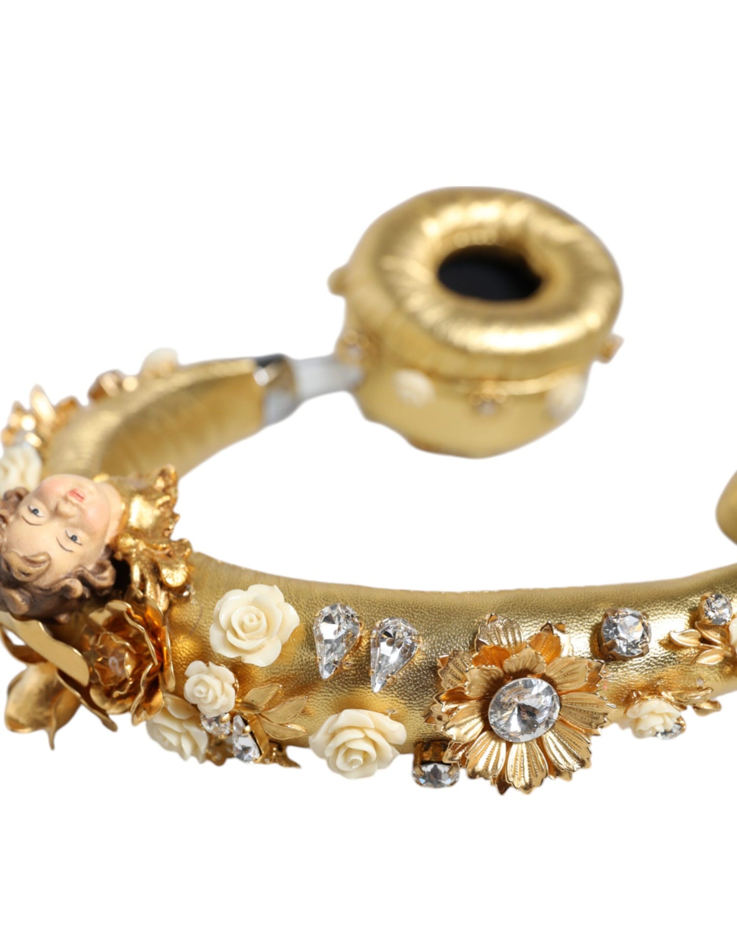 Gold Leather Floral Crystal Angel Headset Headphones-Dolce & Gabbana-LabelTerrace.com
