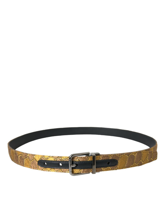 Gold Leather Jacquard Silver Metal Buckle Belt-Dolce & Gabbana-LabelTerrace.com