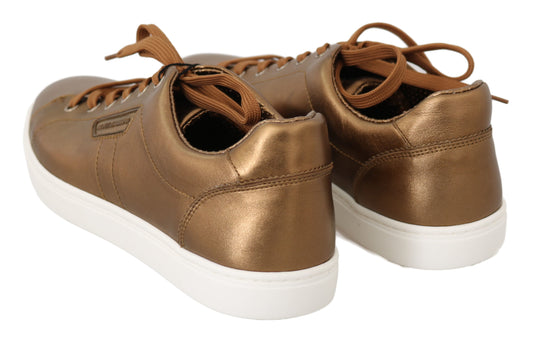 Gold Leather Mens Casual Sneakers-Dolce & Gabbana-LabelTerrace.com
