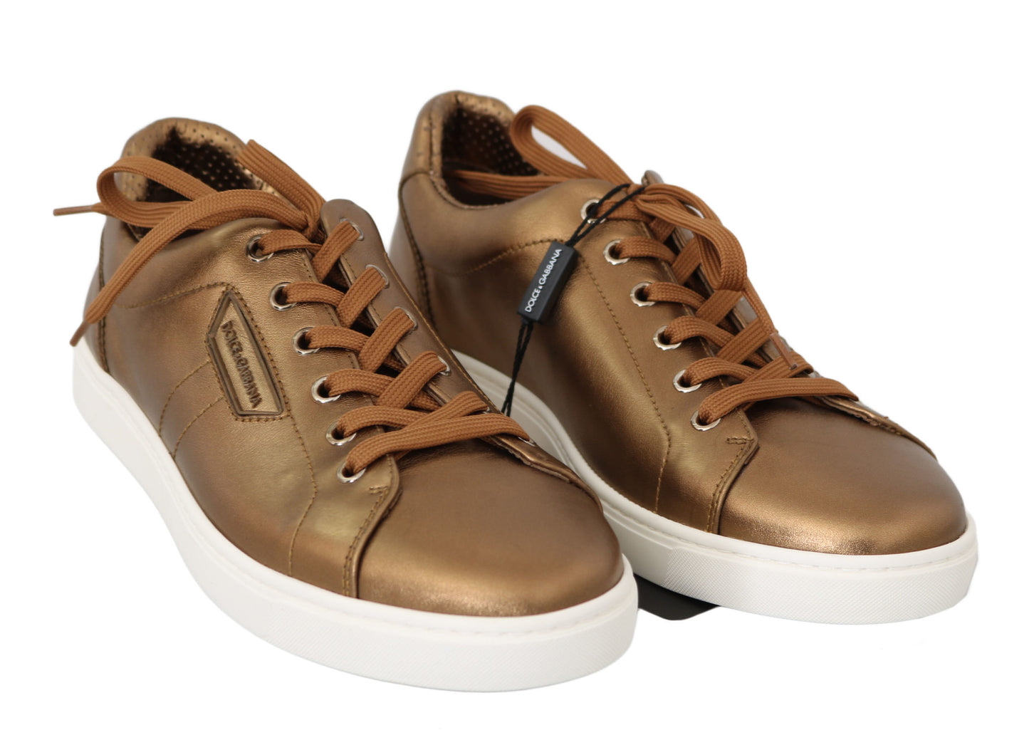 Gold Leather Mens Casual Sneakers-Dolce & Gabbana-LabelTerrace.com