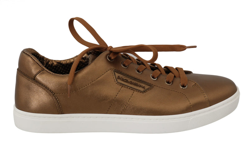Gold Leather Mens Casual Sneakers-Dolce & Gabbana-LabelTerrace.com