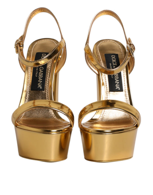 Gold Leather Platform Keira Sandals Shoes-Dolce & Gabbana-LabelTerrace.com