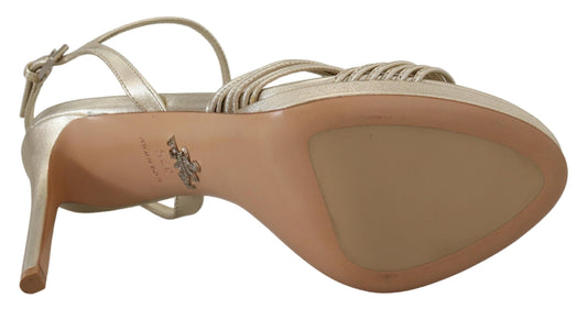 Gold Leather Sandals Ankle Strap Heels Stiletto Sandal-Prada-LabelTerrace.com