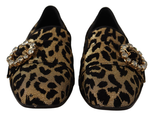 Gold Leopard Print Crystals Loafers Shoes-Dolce & Gabbana-LabelTerrace.com