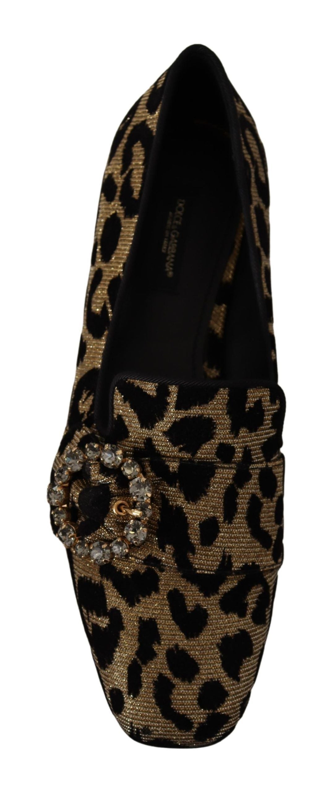 Gold Leopard Print Crystals Loafers Shoes-Dolce & Gabbana-LabelTerrace.com