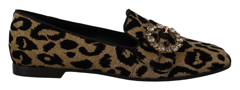 Gold Leopard Print Crystals Loafers Shoes-Dolce & Gabbana-LabelTerrace.com