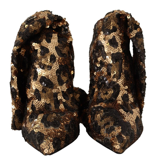 Gold Leopard Sequins Heels Boots Shoes-Dolce & Gabbana-LabelTerrace.com