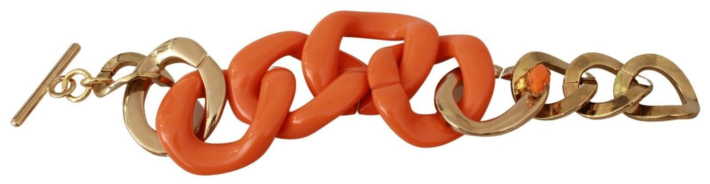 Gold Orange Chain Wide Brass Plastic Bracelet-Ermanno Scervino-LabelTerrace.com