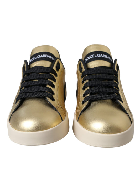 Gold Portofino Calf Leather Sneakers Women Shoes-Dolce & Gabbana-LabelTerrace.com