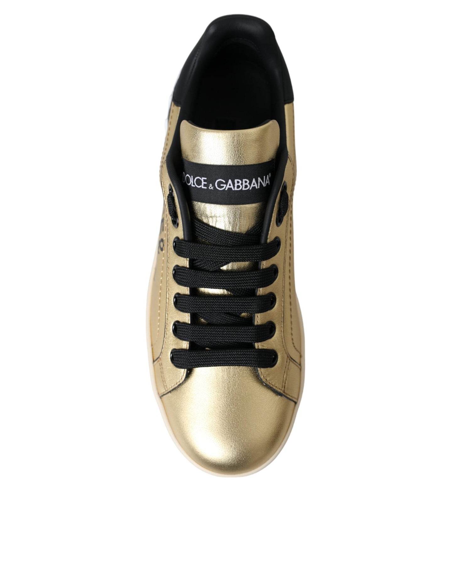 Gold Portofino Calf Leather Sneakers Women Shoes-Dolce & Gabbana-LabelTerrace.com