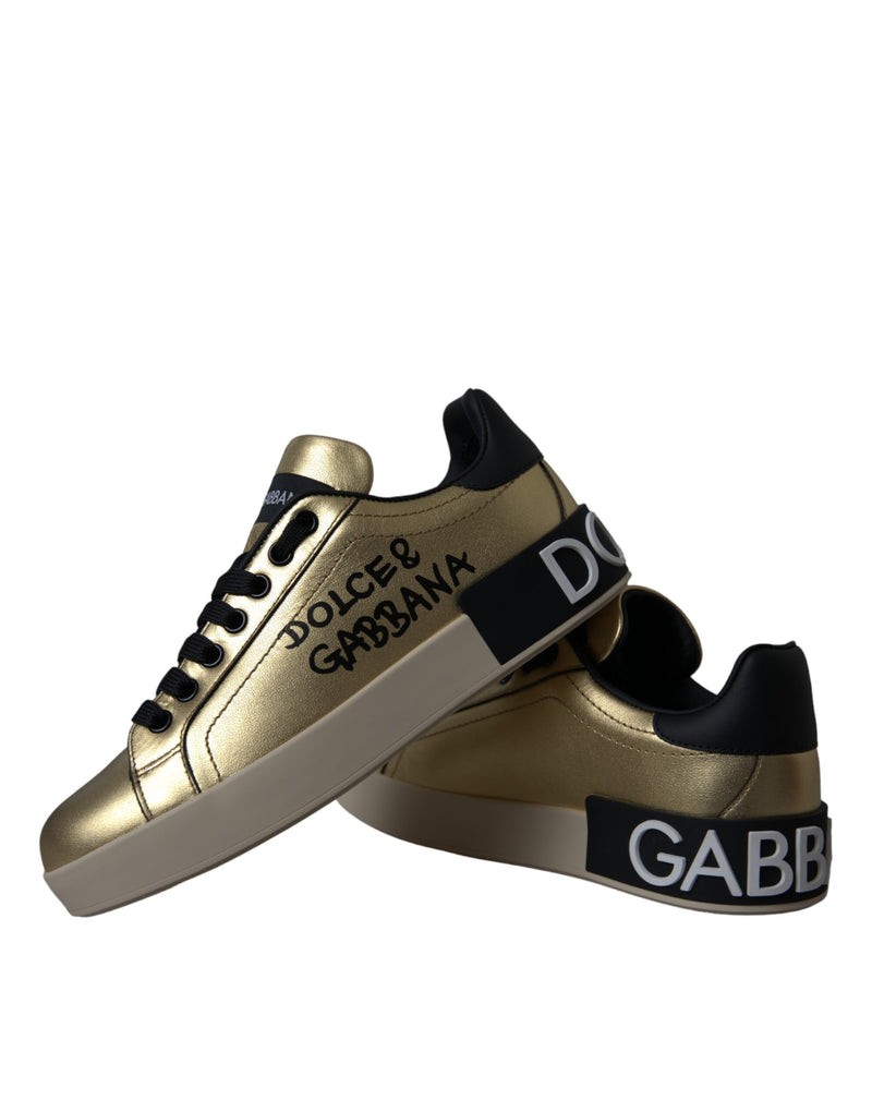 Gold Portofino Calf Leather Sneakers Women Shoes-Dolce & Gabbana-LabelTerrace.com