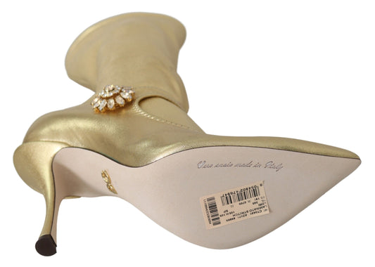 Gold Rhinestones Ankle Boots Socks Shoes-Dolce & Gabbana-LabelTerrace.com