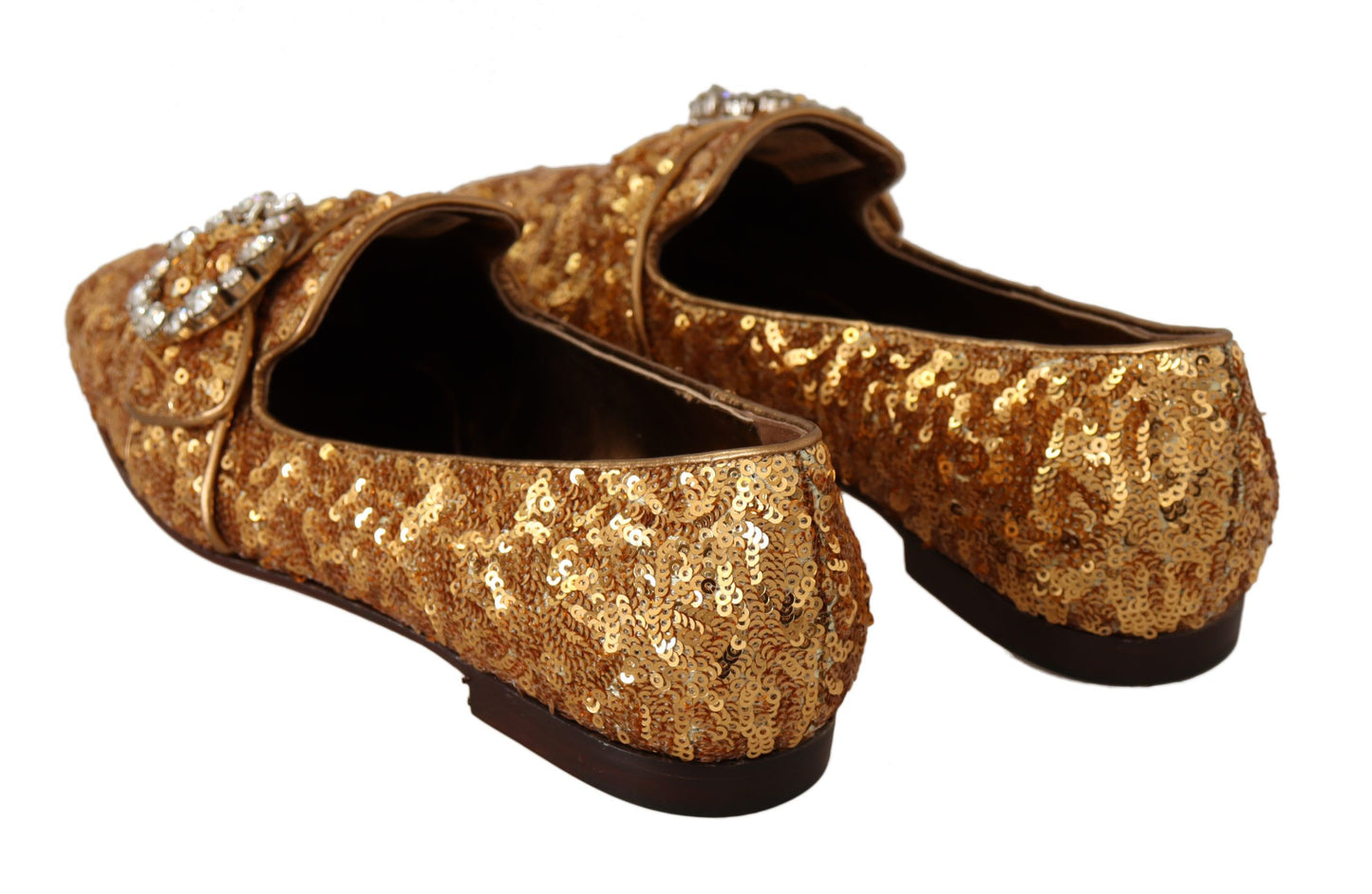 Gold Sequin Crystal Flat Women Loafers Shoes-Dolce & Gabbana-LabelTerrace.com