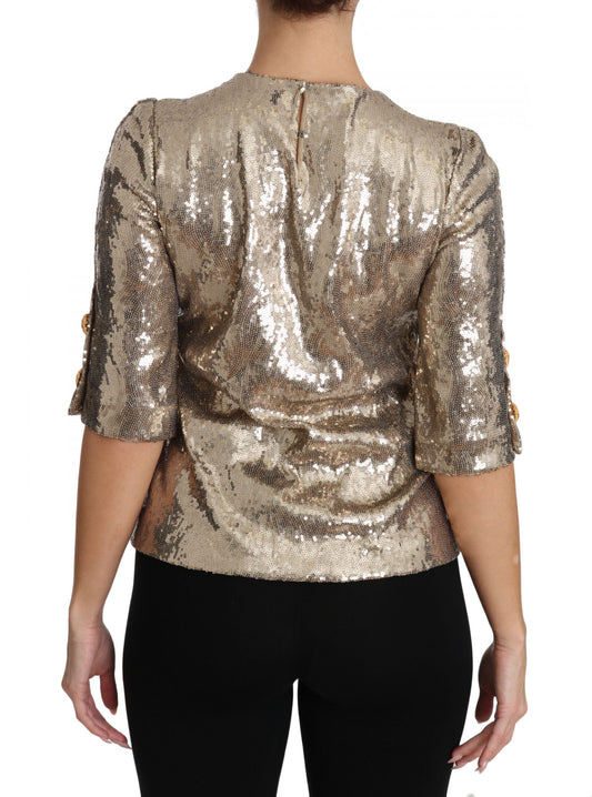 Gold Sequined Parrot Crystal Blouse-Dolce & Gabbana-LabelTerrace.com