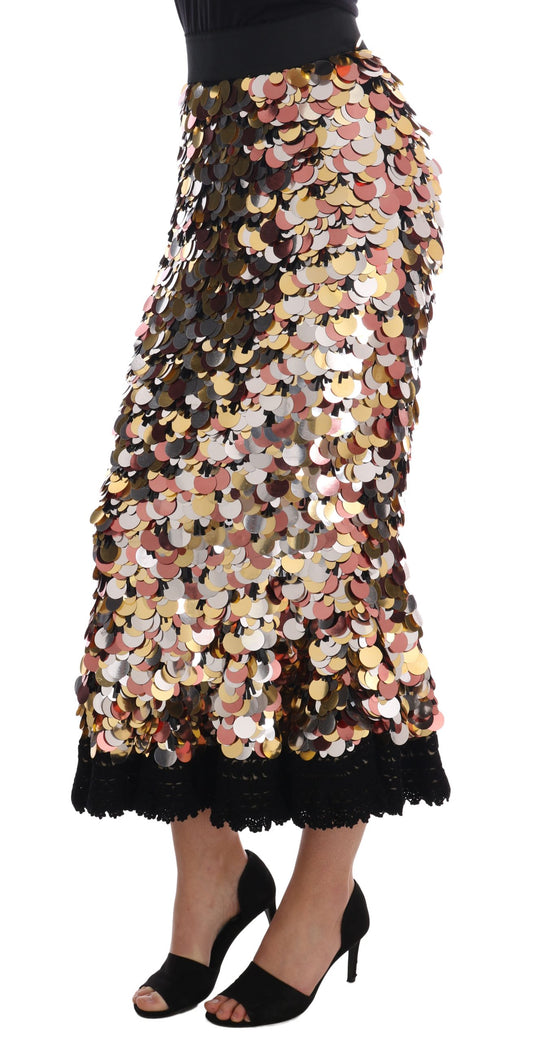 Gold Sequined Peplum High Waist Skirt-Dolce & Gabbana-LabelTerrace.com