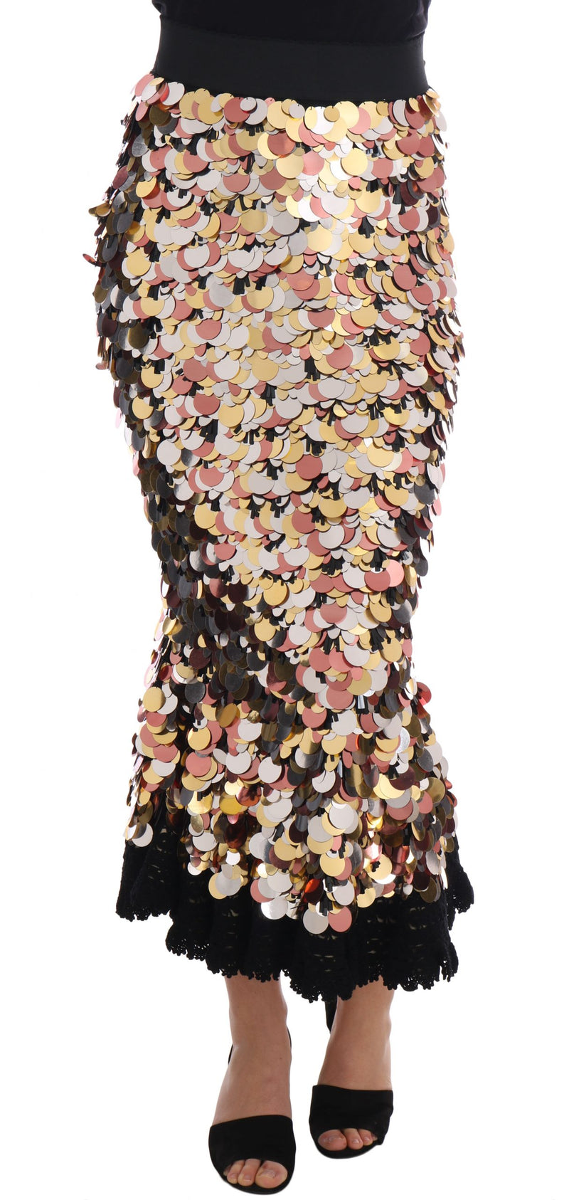 Gold Sequined Peplum High Waist Skirt-Dolce & Gabbana-LabelTerrace.com