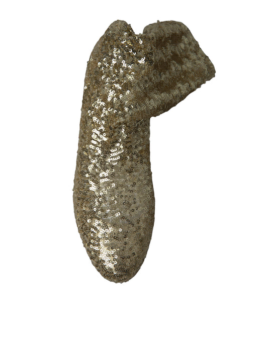 Gold Sequined Short Boots Stretch Shoes-Dolce & Gabbana-LabelTerrace.com