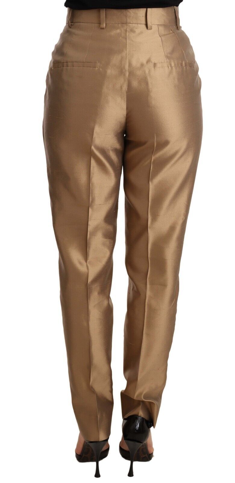 Gold Silk Tapered Trouser Metallic Pants-Dolce & Gabbana-LabelTerrace.com