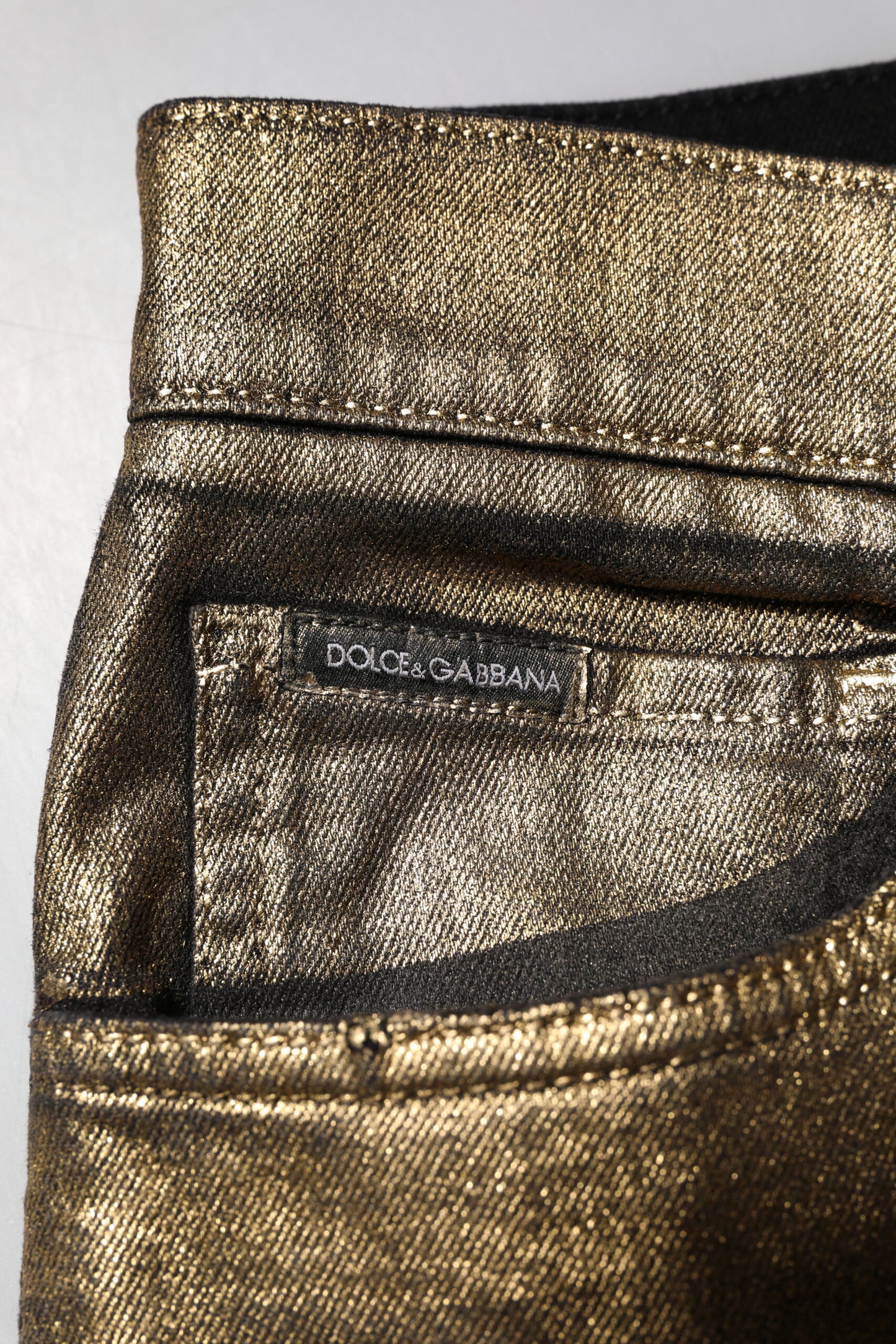Gold Tattered Cotton Stretch Slim Denim Jeans-Dolce & Gabbana-LabelTerrace.com