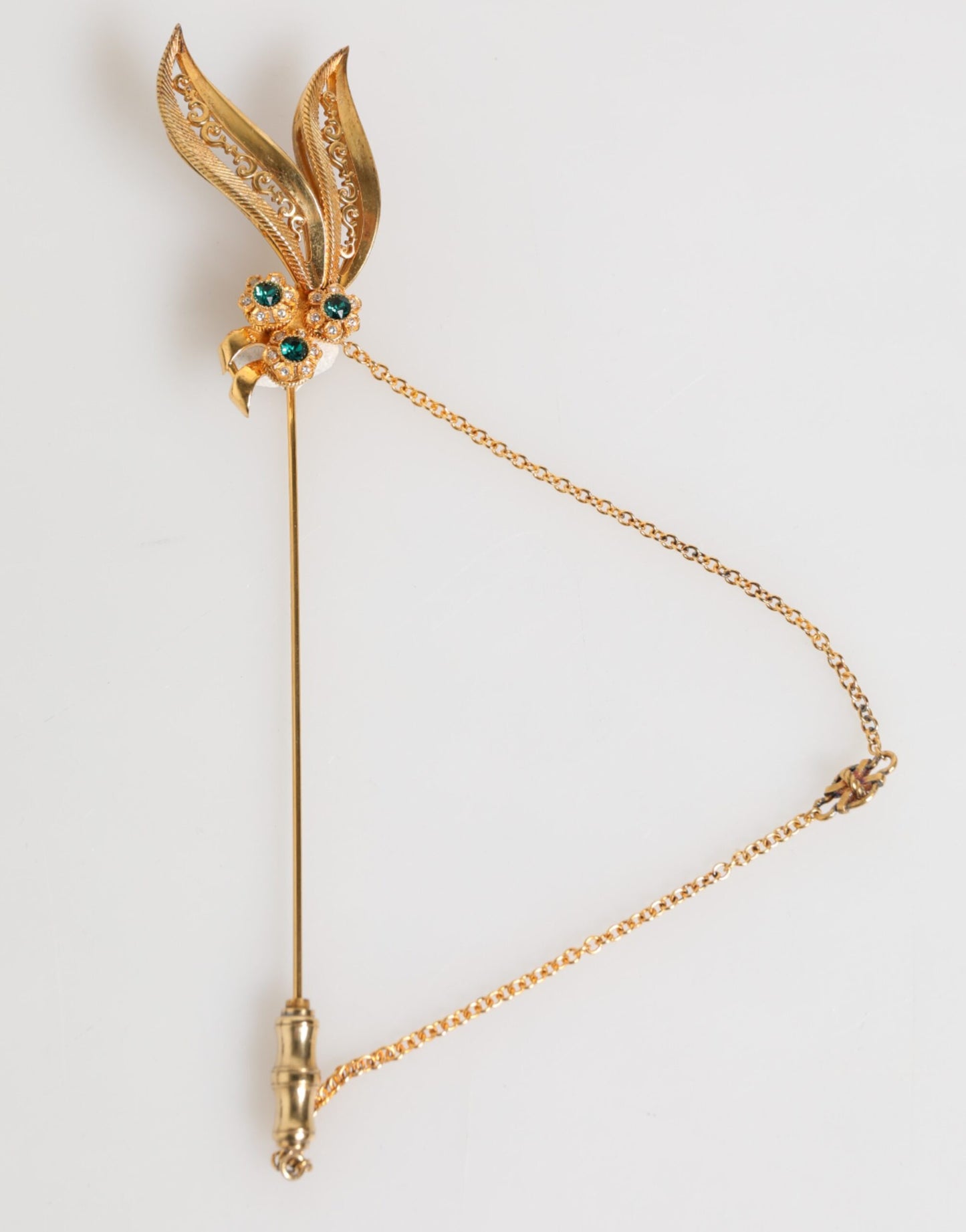 Gold Tone 925 Sterling Silver Crystal Chain Pin Brooch-Dolce & Gabbana-LabelTerrace.com