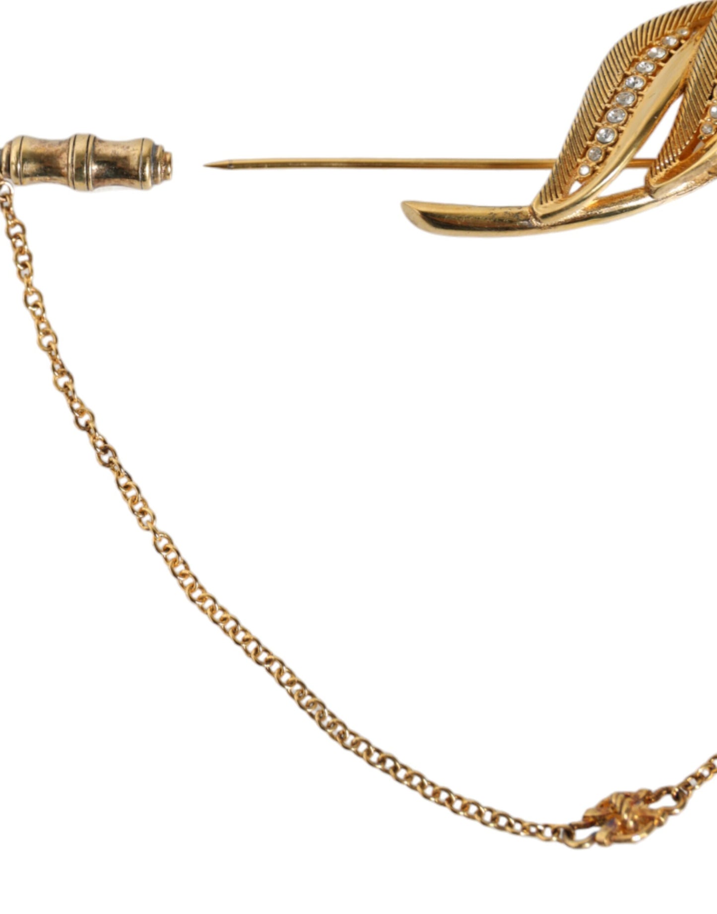 Gold Tone 925 Sterling Silver Leaf Crystal Chain Brooch-Dolce & Gabbana-LabelTerrace.com
