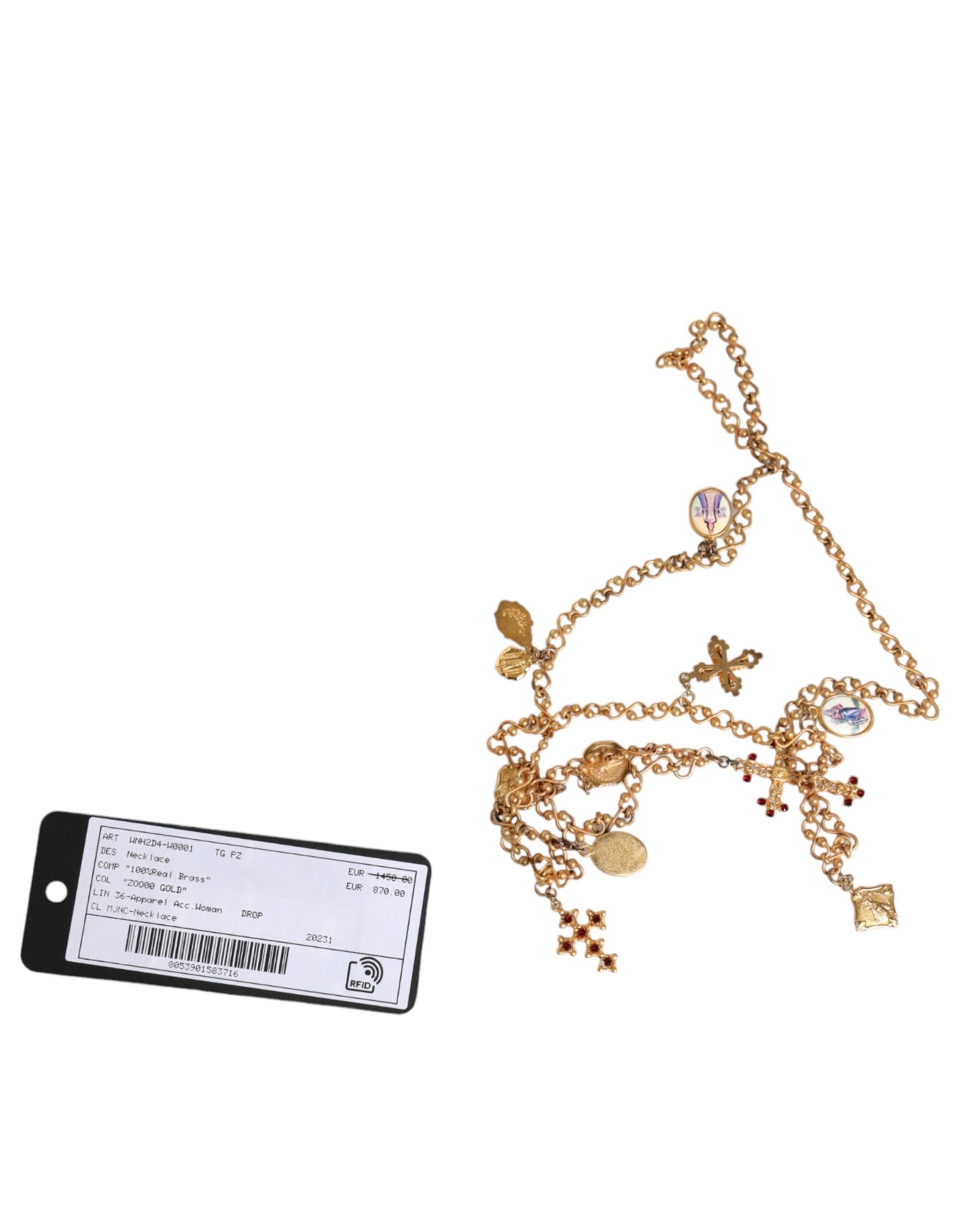 Gold Tone Brass Chain Religious Cross Pendant Necklace-Dolce & Gabbana-LabelTerrace.com
