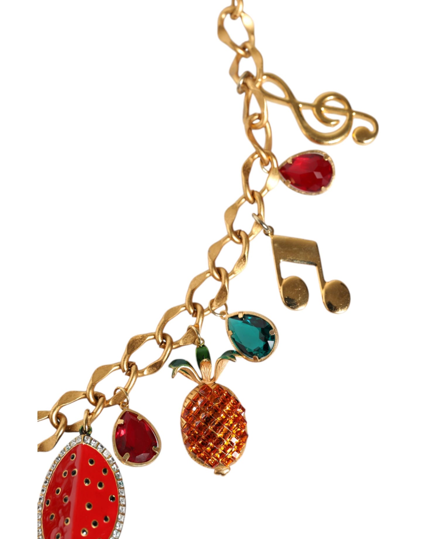 Gold Tone Brass Fruity Crystal Embellished Waist Chain Belt-Dolce & Gabbana-LabelTerrace.com