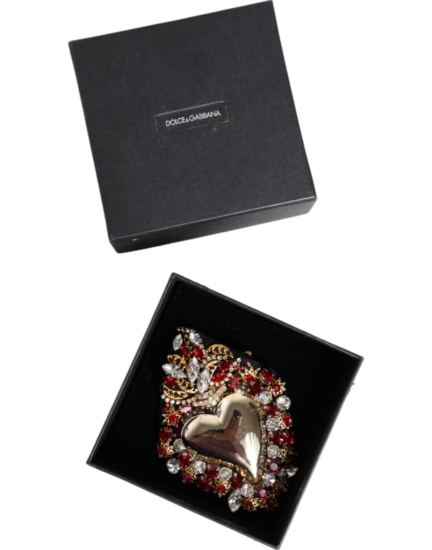 Gold Tone Brass Sacred Heart Crystal Embellished Brooch-Dolce & Gabbana-LabelTerrace.com