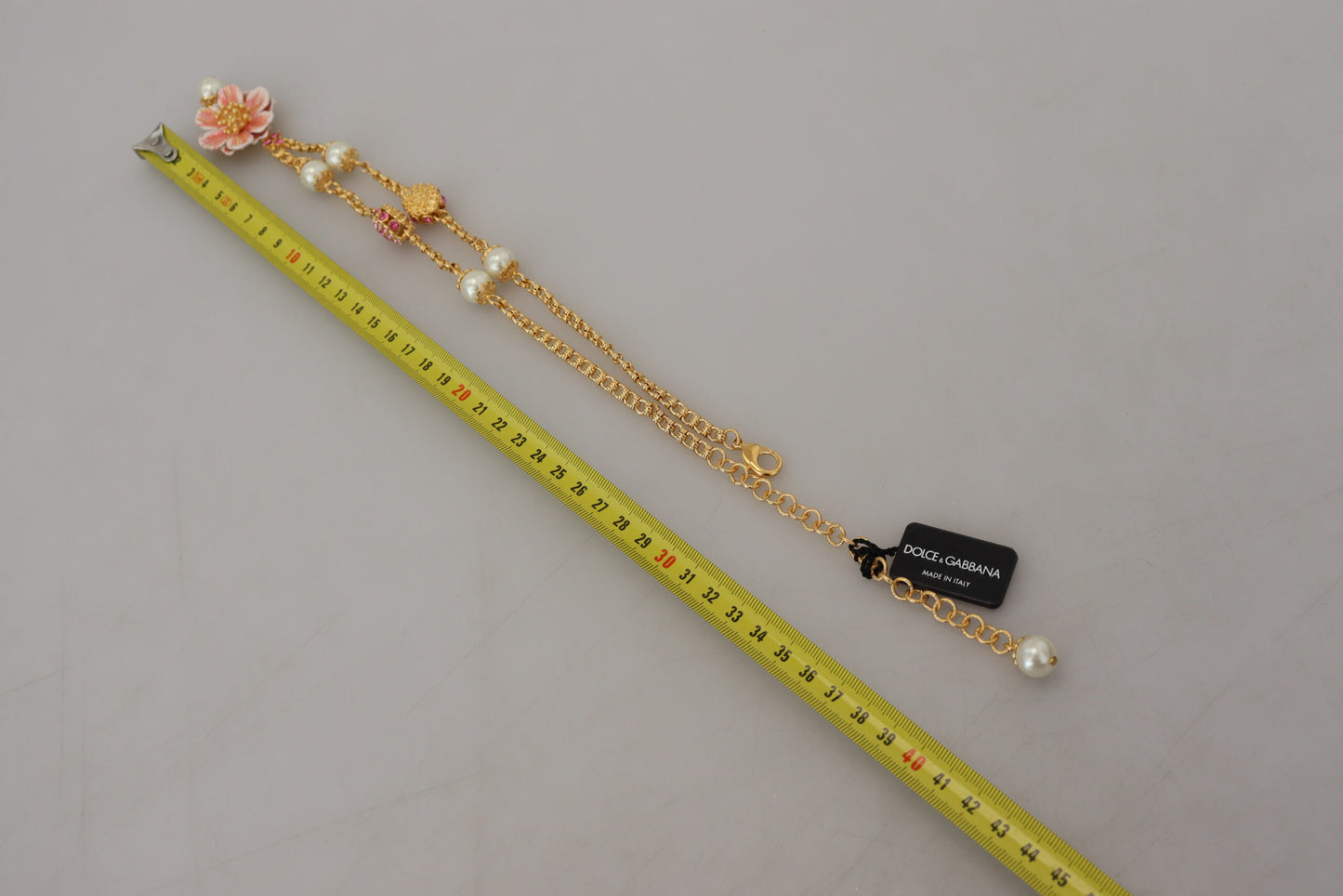 Gold Tone Floral Crystals Pink Embellished Necklace-Dolce & Gabbana-LabelTerrace.com